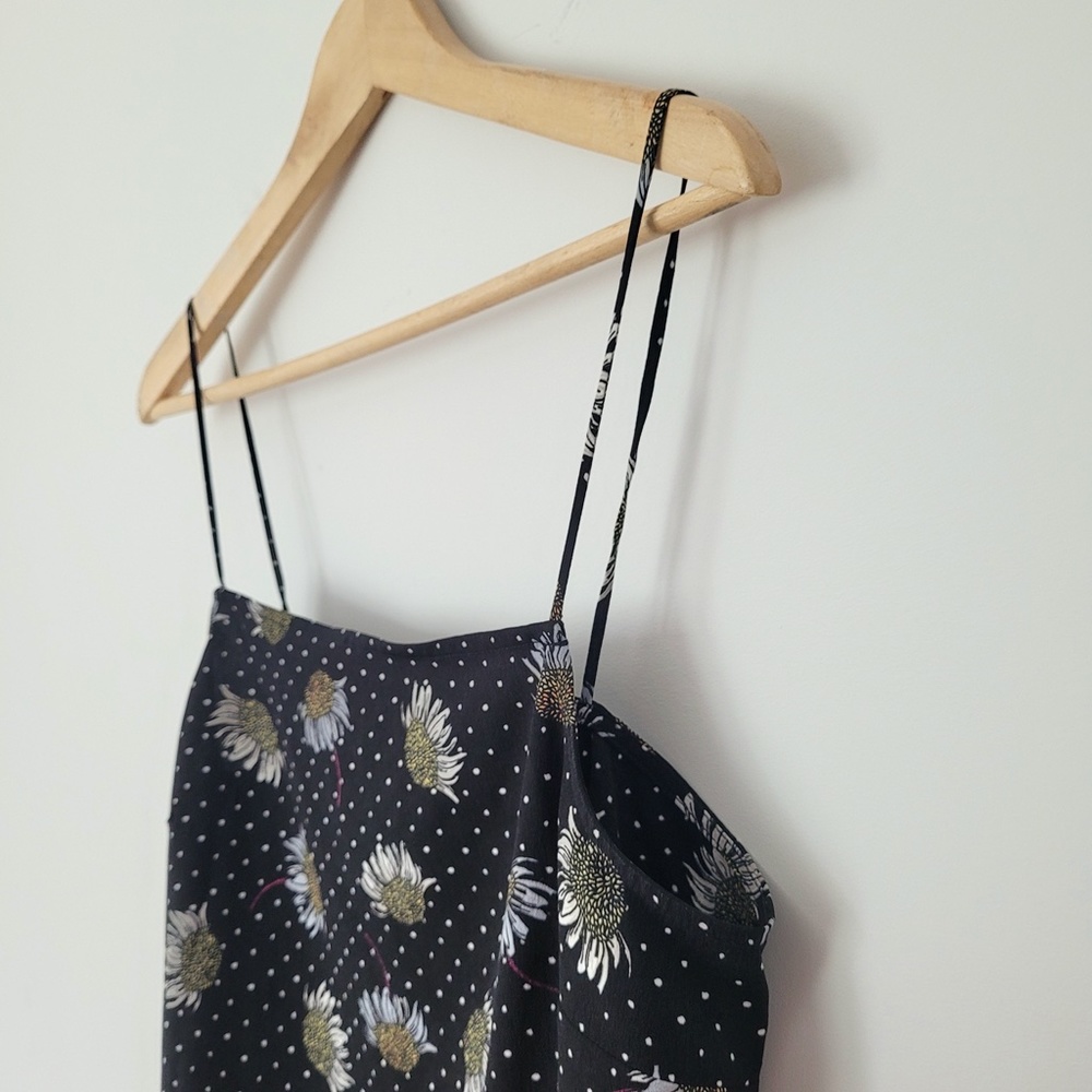 Topshop Black Polka Dot Cami Sz 6 Square Neck Daisy Floral Tank Top Whimsigoth - Picture 9 of 16